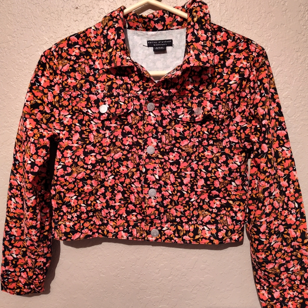 Social Standard Sanctuary Youth Girls Size XL 14-16 Denim Cotton Floral Jacket